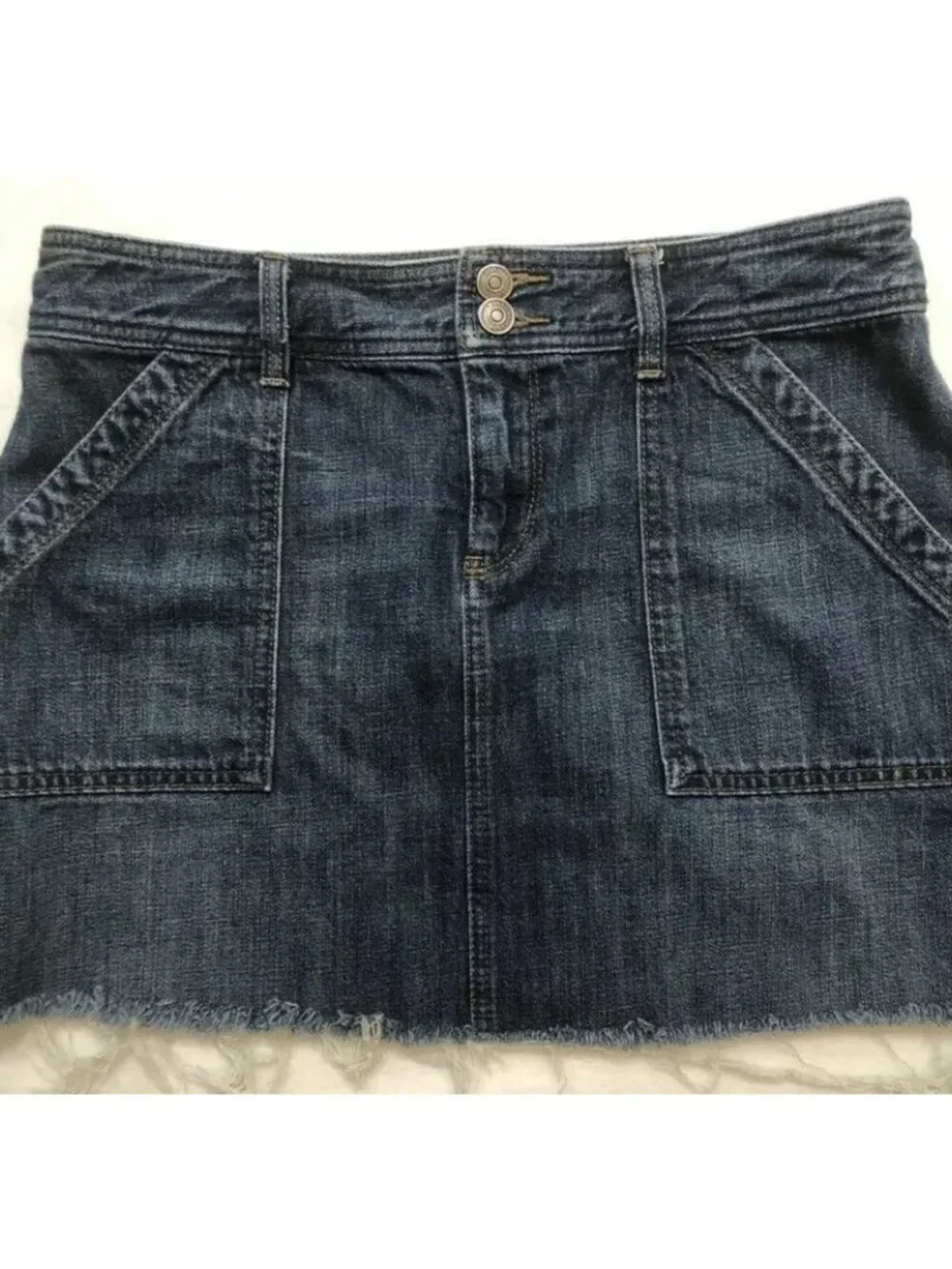 Loft Ann Taylor Mini Skirt Denim Jean Size 4 Frayed Fringe Cutoff Distressed Rag - Picture 5 of 8